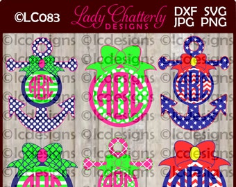 LC083 - ancla náutica monograma marcos con diseños de patrones