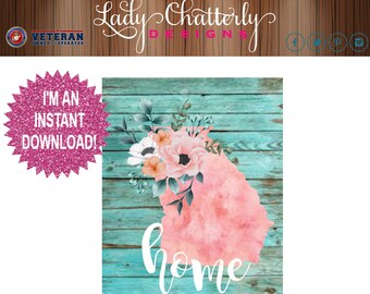 Georgia Home  Printable with Aqua Shiplap background included