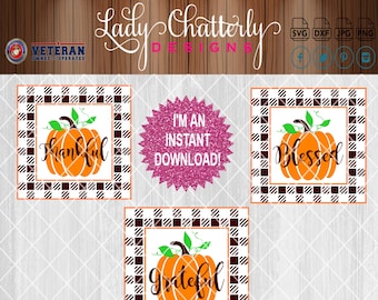 Grateful, Thankful, Blessed Pumpkin Design with Buffalo Plaid SVG, DXF, JPG and png Printable