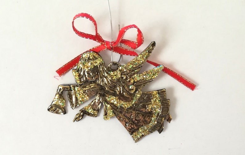 Christmas Angel Christmas Bell decoration in gold color with gold glitters