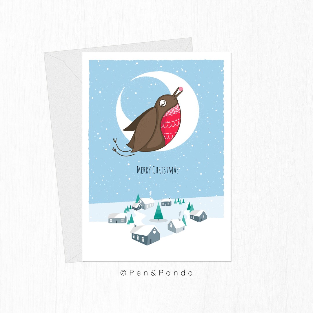 Robin Illustration, A6 Greeting Card, Robin Christmas Card, Pack of 1 ...