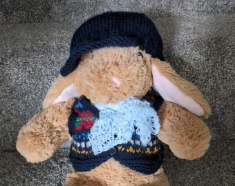Handmade Teddy Bear Clothes: Fair Isle Knit Outfit, waistcoat, cap & scarf