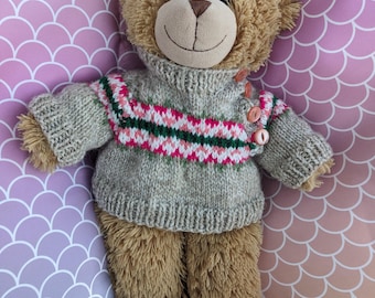Fair Isle Teddy Bear Outfit: Knitted Jumper, Trousers, Hat & Gilet
