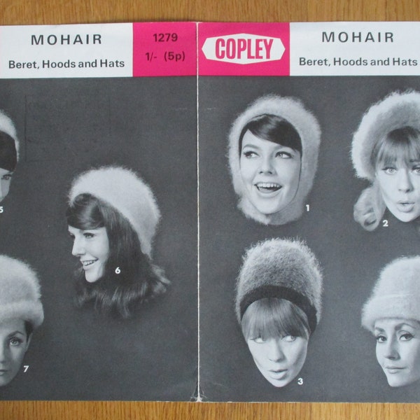 Beret Hoods and Hats,  vintage knitting pattern, original hat 1970s, copley 1279