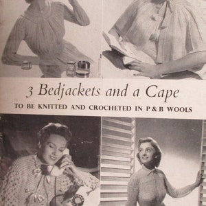 Bed Jacket, Cape, Women Knitting pattern, Vintage, P&B wools 754 , Original womens knitting crochet pattern, 1940s