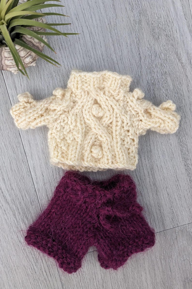 Teddy Bear Clothes: Aran Knit Sweater, Trousers, Dungarees, Fits 16-17" Bear, Small, Miniature image 11