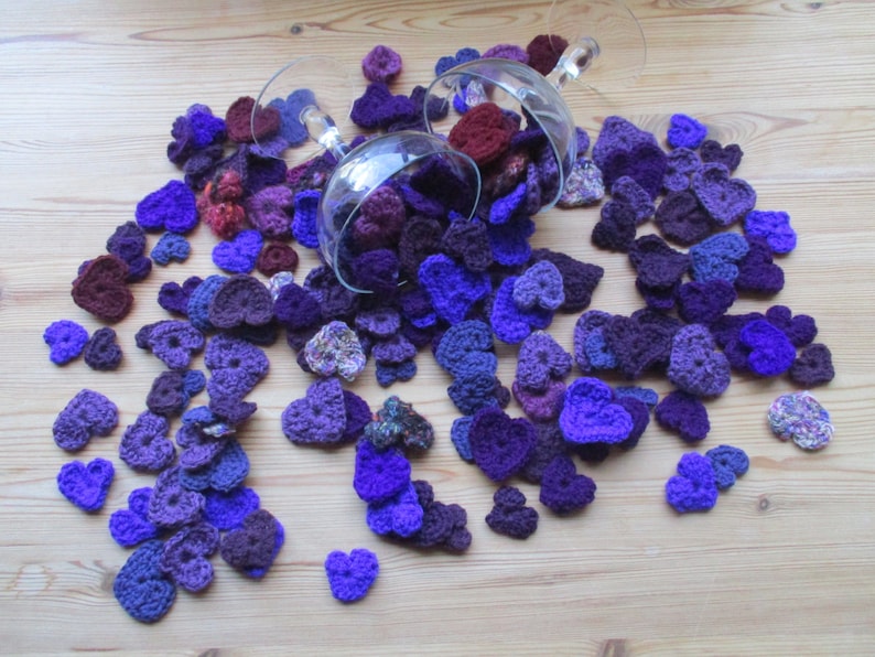 flat lay prop idea crochet hearts Valentine craft supply crochet love patches heart applique flatlay prop handmade heart notion