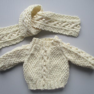 Teddy Bear sweater and scarf, Teddy Bear knitted outfit, 100% British wool jumper, traditional aran set, plushie clothes