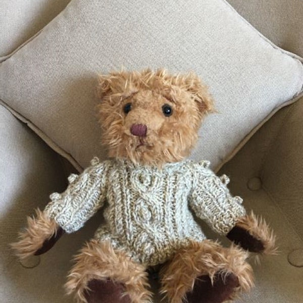 Knitted aran jumper, fits Build-a-bear, small teddy knit, Teddy Bear cable sweater, traditional aran plushie top, jellycat,