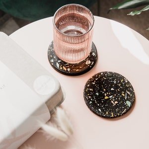 Make your own terrazzo round coasters in black speckle, DIY craft kit image 5