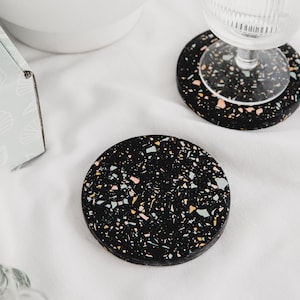 Make your own terrazzo round coasters in black speckle, DIY craft kit image 3
