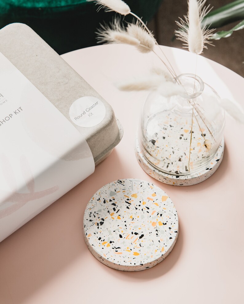 Terrazzo Coaster Making Kit in White Speckle Craft Kit Etsy UK