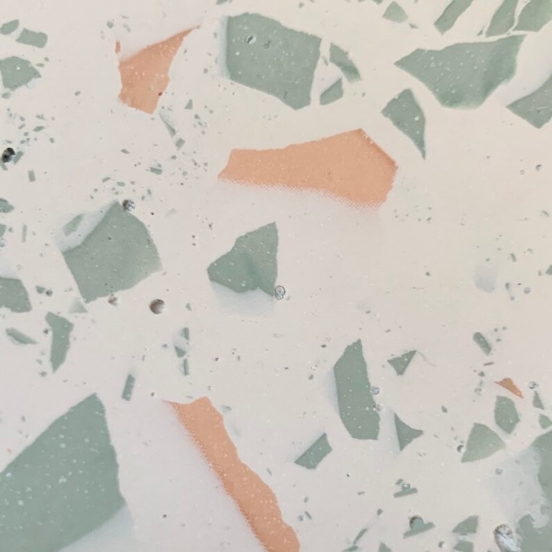 mint and white eco resin small trivet or coaster terrazzo coral
