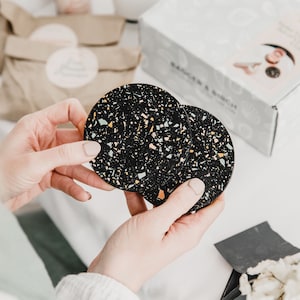 Make your own terrazzo round coasters - in black speckle, DIY craft kit