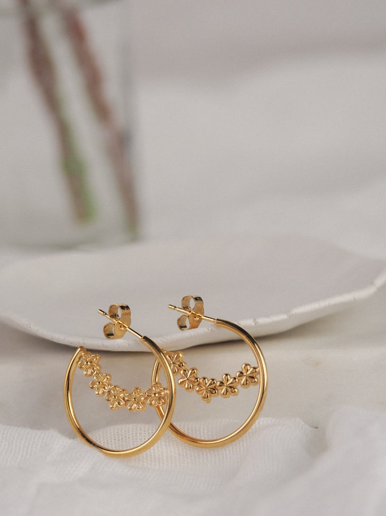 Yellow Gold Vermeil Garland Flower Hoops