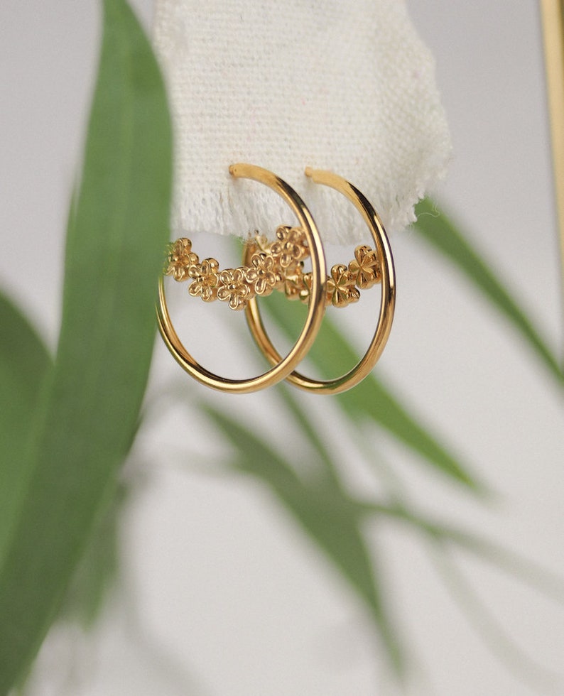 Yellow Gold Vermeil Garland Flower Hoops