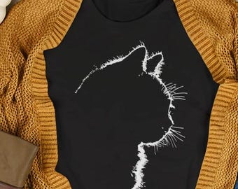 Handgezeichnetes Katzen-Silhouette-T-Shirt: Ringgesponnenes Baumwoll-Unisex-T-Shirt