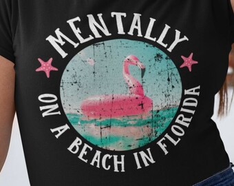 Mentally on a Beach in Florida / Pink Flamingo / Florida Beach / Vacation Trip / Vintage Palm Tree / Summer Camp / Beach Squad / Vacay Mode