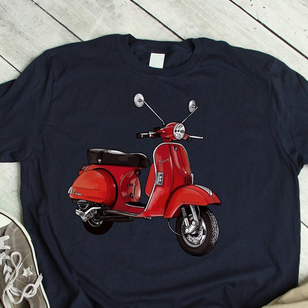 Vespa Tshirt - Vintage Scooter - Classic Italian Red Vespa, Scooter Tshirt