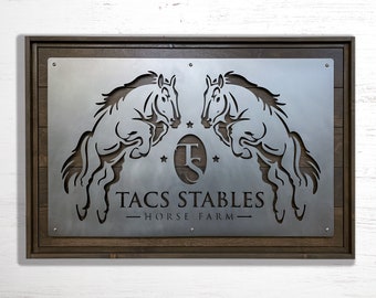 Reclaimed Wood & Steel Business Sign: Raised Metal Logo