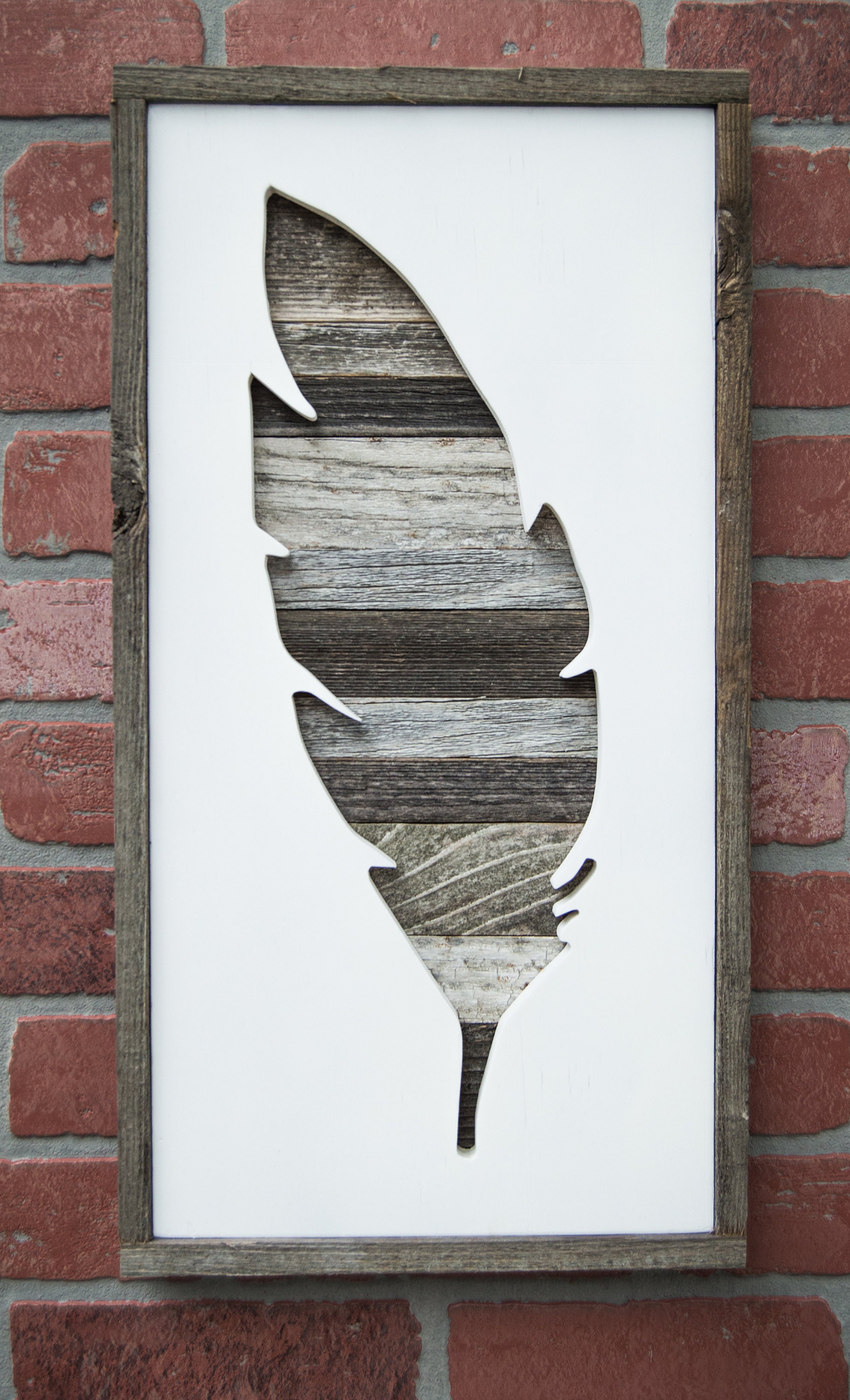 THE STORMCLOUD Boho Feather Wall Art Barnwood Feather Print Etsy