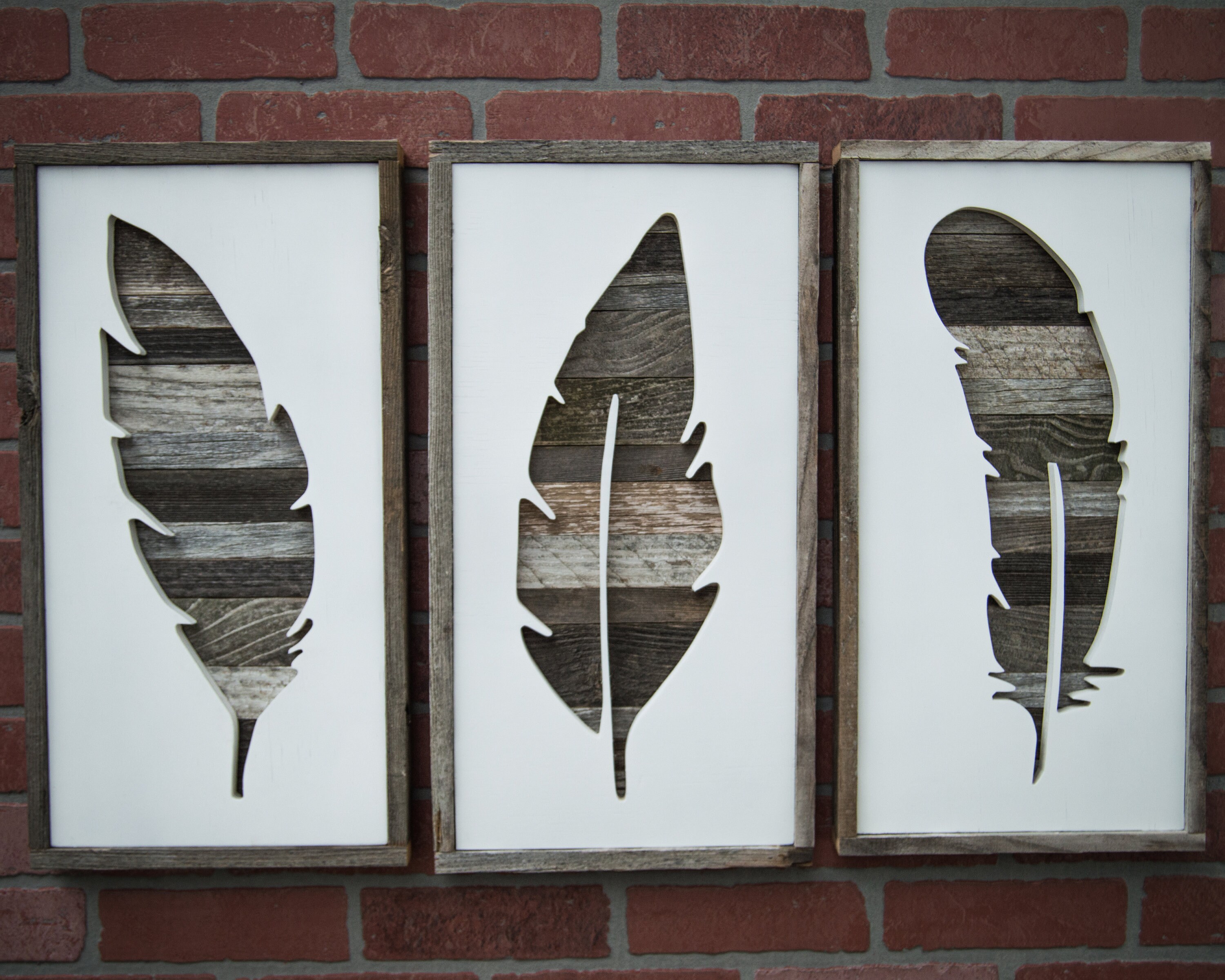 THE STORMCLOUD Boho Feather Wall Art Barnwood Feather Print Etsy