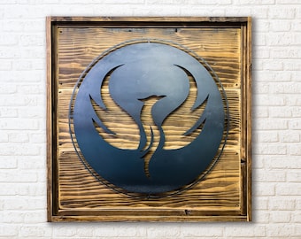 Reclaimed Wood & Steel Business Logo Sign with LED Lighting
