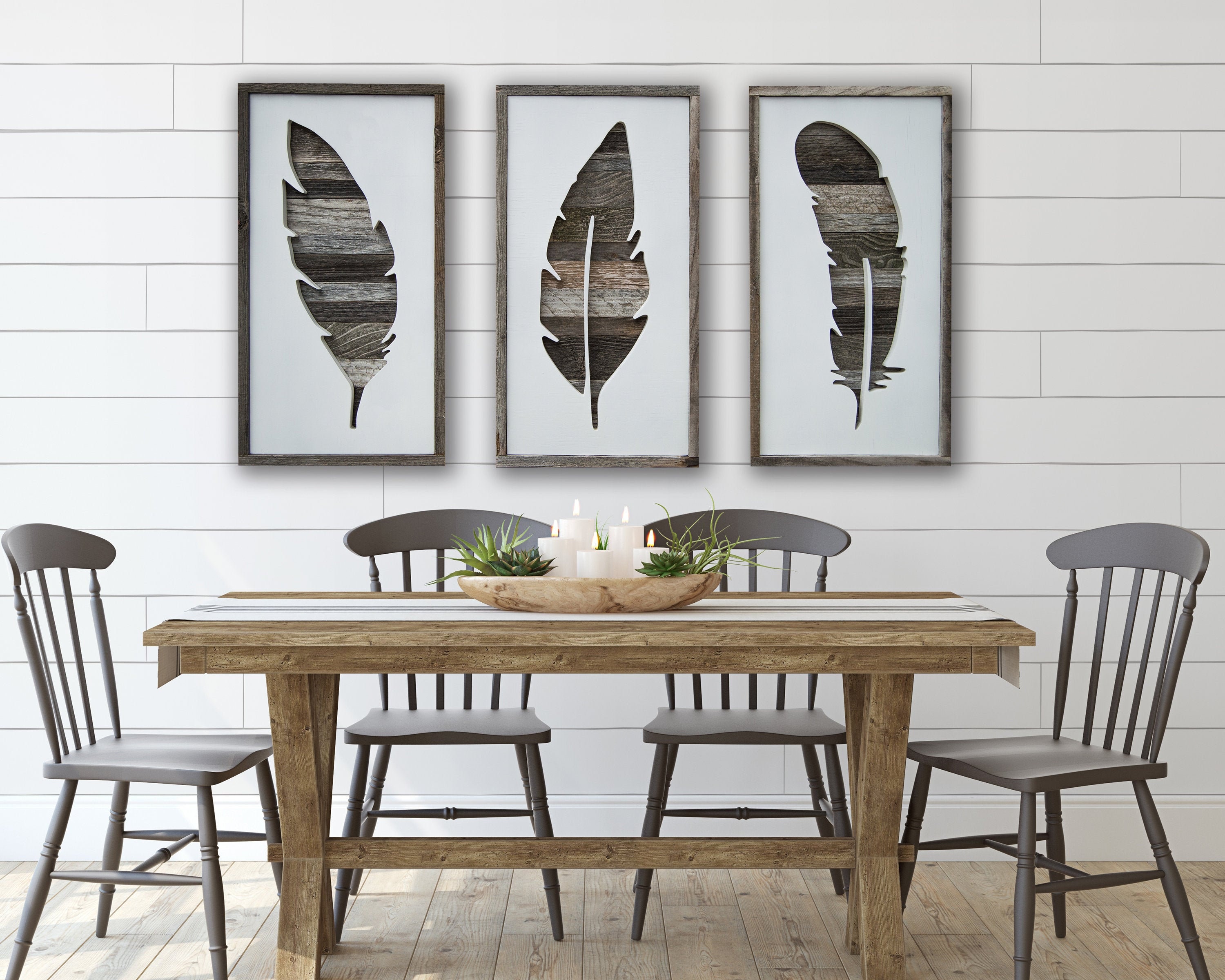 THE STORMCLOUD Boho Feather Wall Art Barnwood Feather Print Etsy