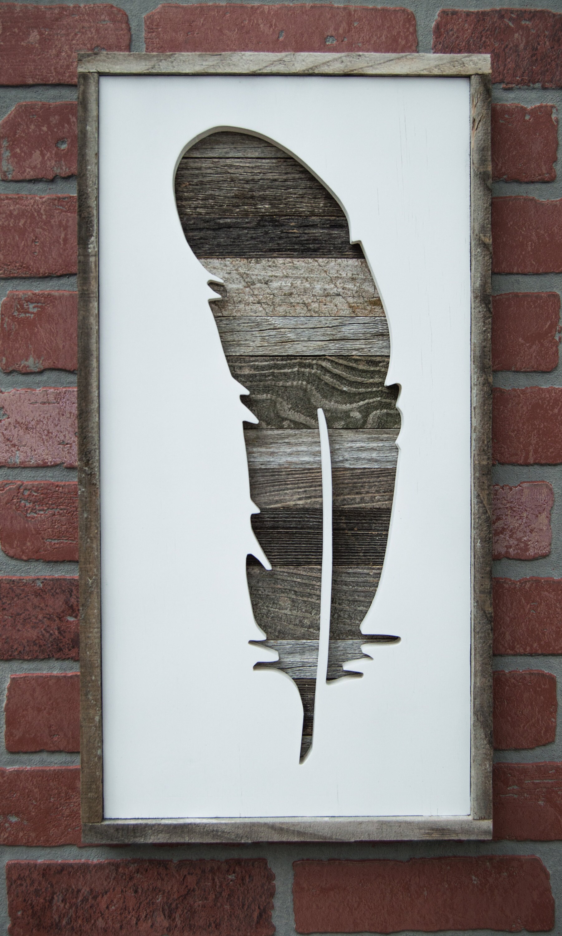 THE STORMCLOUD Boho Feather Wall Art Barnwood Feather Print Etsy