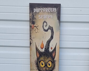 Halloween Signs Welcome Purrfectly Scared Cat and Pumpkin Decor 4ft Porch Direct Print All wood approx 9 x 48 inches  Whimsical Witch Fall
