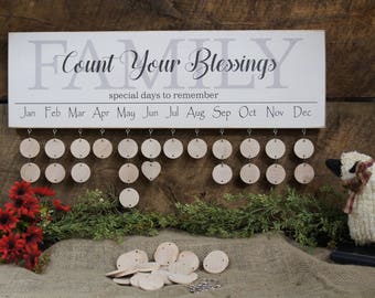 Family Birthday Calendars, Count Your Blessings, Personalized All Wood Monthly Calendar, Wood Discs Custom Family Special Days to Remember