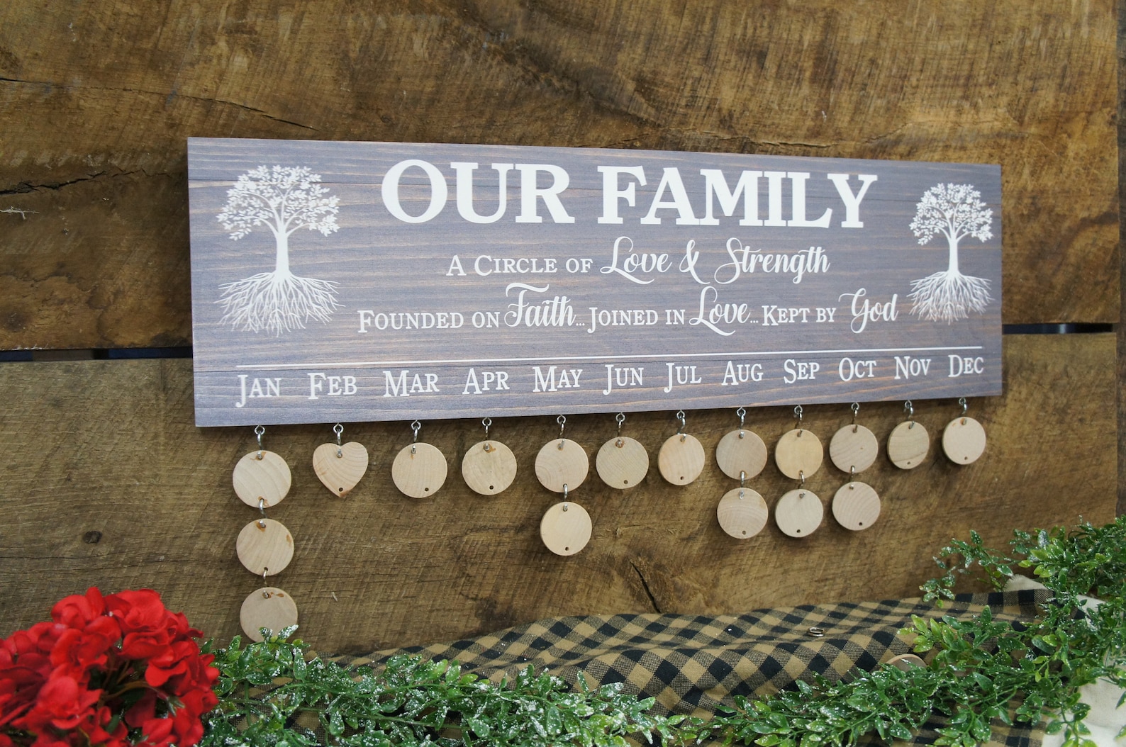 Wood Birthday Calendar Our Family Circle of Love Strength Etsy
