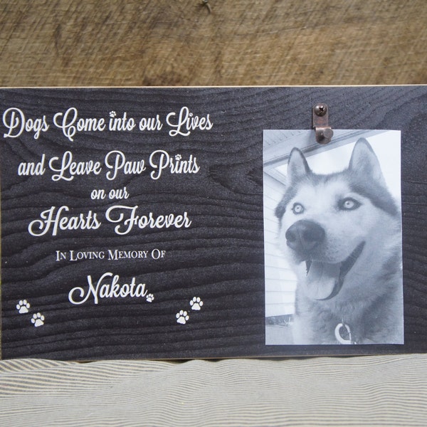 Dog Memorial  Dogs Come into Our Lives and Leave PawPrints on Our Hearts Forever Rustic Style Personalized Picture Frame Photo Frame