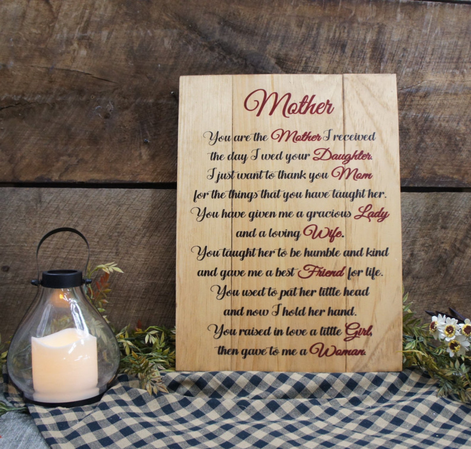 Mother in Law Gift From Groom Rustic Style Sign All Wood Slat Etsy