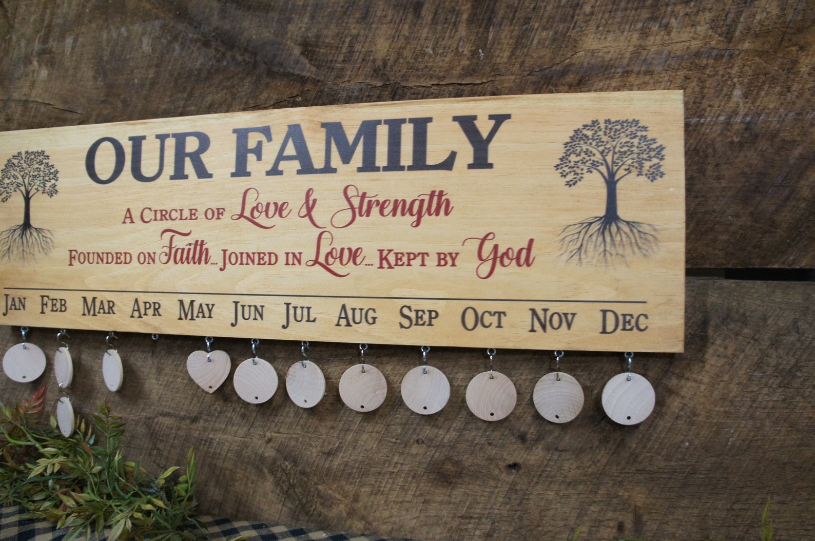 Wood Birthday Calendar Our Family Circle of Love Strength  Etsy