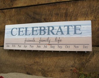 Birthday Calendar Family Friends Beachy Ocean Design All Wood Calendar Board Celebrate life Special Days Includes Wooden discs