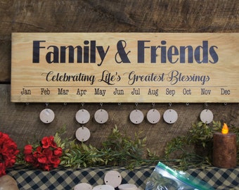 Family Birthday Calendar Family & Friends Celebrating Life's Greatest Blessings Wooden Monthly Calendar Custom Wood Monthly Rustic Style