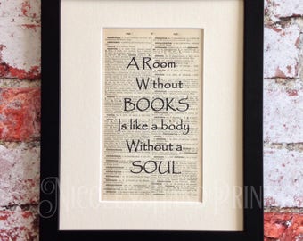 Latin Dictionary Page Print Cicero Quote A Room Without Books Gift For Reader Library Decor Quotes For Book Lovers Library Decor Gifts For Readers