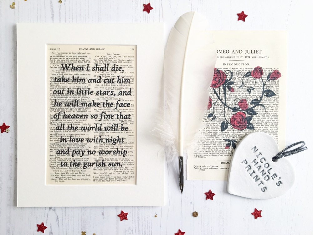 Romeo And Juliet Poetry Print Shakespeare Book Quote Romantic