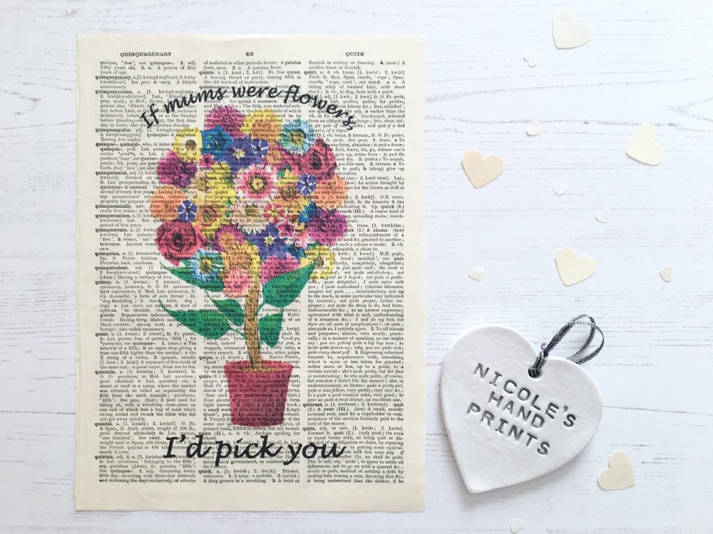 Custom Mum Quote Gift Flowers Print Dictionary Art Custom Mum Quote Gift Flowers Print Dictionary Art