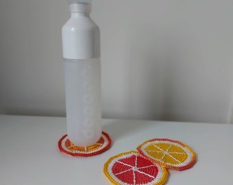 Retro gehaakte coasters - citrusfruit (set van 3, Ø 9,5 cm, hand gemaakt)