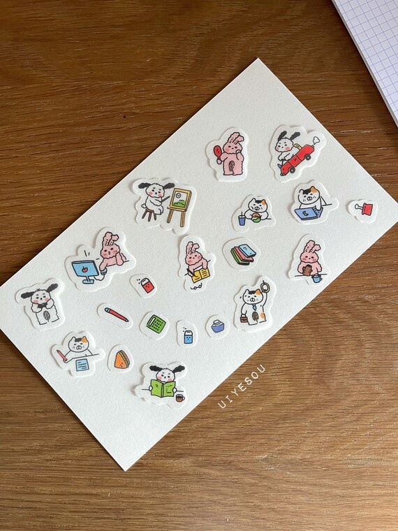 Pet Stickers working Day: 20pcs Kawaii Stickers for Journaling