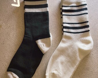 2 Pairs Women's Striped Socks |  Casual Sport Socks | Mid Tube Socks | Colorful Cute Casual Socks | Sneaker Socks | Gift for Her