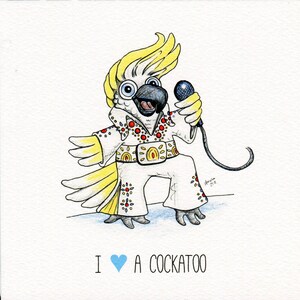 Rude cockatoo card, Valentine card, birthday card, i love a cockatoo, Cockatoo, Elvis Card, card for parrot fans image 3