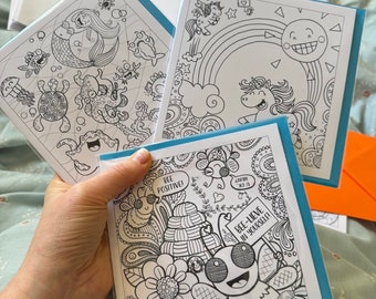 Colour-me-in cards, greetings cards to colour in, cards for kids, activity, colouring in