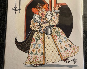 Elizabeth I, Little Drinky Queenie print, Blackadder print