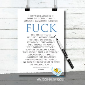 Fuck it list print, fuck ticklist, wipe clean or art style, novelty gift, fuck print