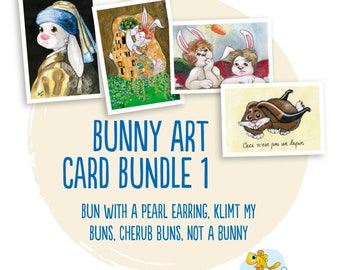 Art bunny greetings card bundles A6, bunnies, rabbit art, bunny art, cute, card for art lover, card for rabbit lover