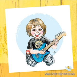 Gitarren Jungen Karte, Rock Star Karte, kleiner Rock Gott, Geburtstagskarte für Jungen, Neffen, Enkel