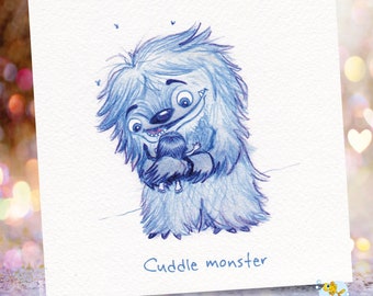 Cute hug card, Cuddle monster, card for friend, cheer up card, birthday card